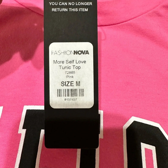 FASHION NOVA Pink Short Sleeves Statement T-shirt “Selflove” Medium BNWT - Picture 4 of 6